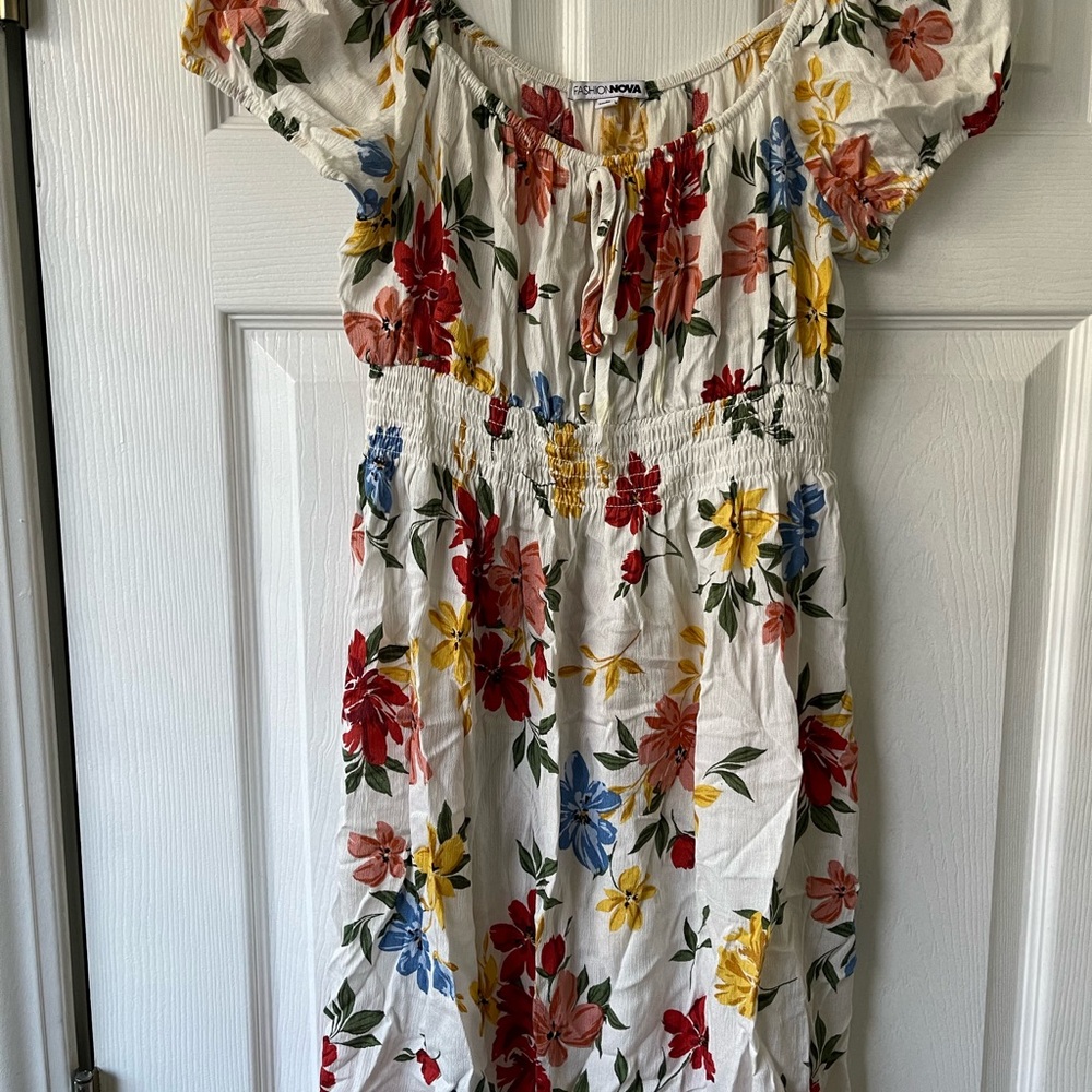Fashion Nova Red and Yellow Floral Dress